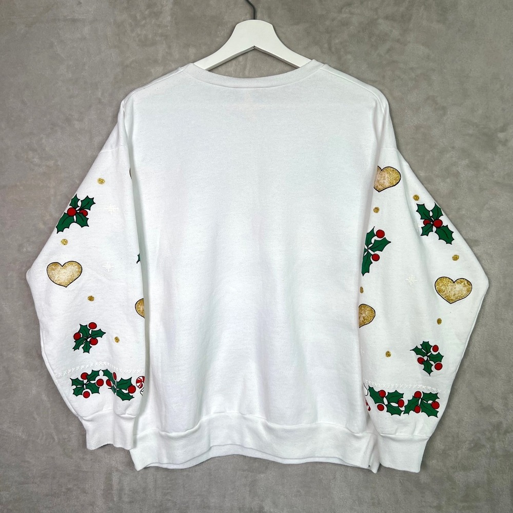 Vintage 90s WHY NOT Teddy Bear Christmas Sweatshirt White Sz 20W Santa Hat - Picture 2 of 12